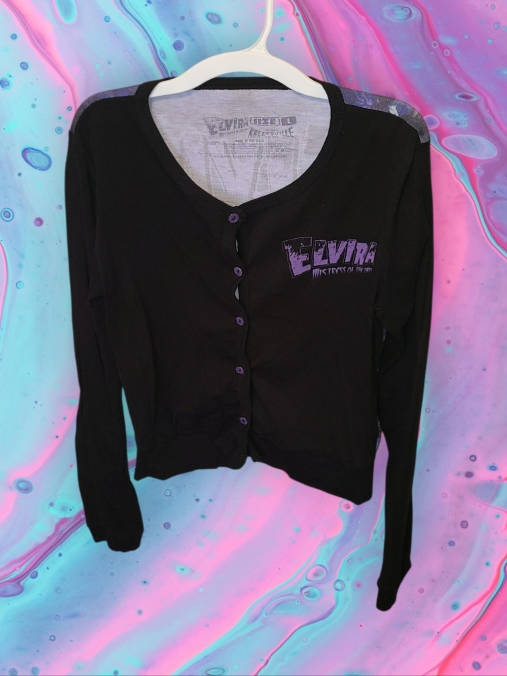 Extremely rare HTF Elvira juniors size large slightly cropped cardigan